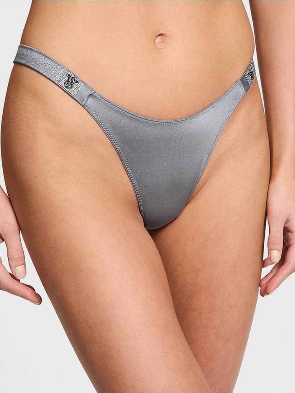 Victoria’s Secret Very Sexy Shine Strap Brazilian Panty XL Grey Satin Brand New